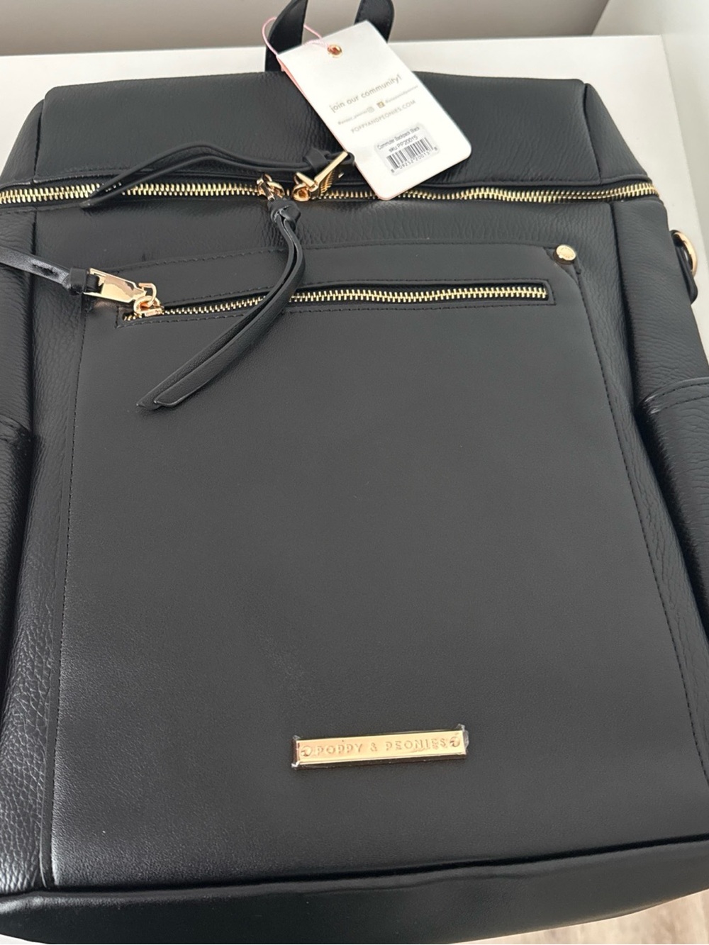 Poppy & Peonies Black Backpack with Gold Hardware